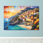 水絵を描の体で丘の上の町 キャンバスプリント (インサイチュ (ウッドフロア))