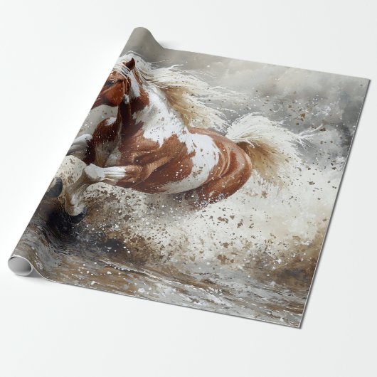 水絵を描の走分離を介した馬の ラッピングペーパー (アンロールド)