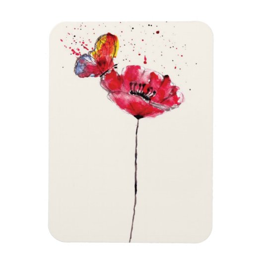 水絵を描色のポピー花 マグネット (縦)