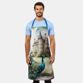 水絵を描色の孔雀とシャトー エプロン (着用した状態)