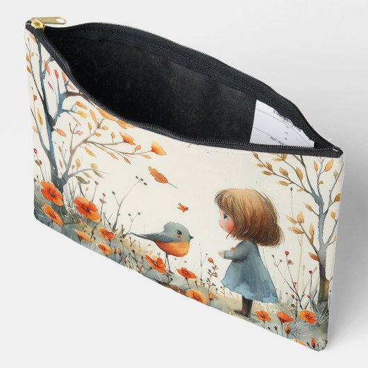 水絵を描色の小さな女の子 アクセサリーポーチ (見開き)