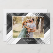 水絵を描色の格子模様の黒いクリスマスフォト シーズンカード (正面)