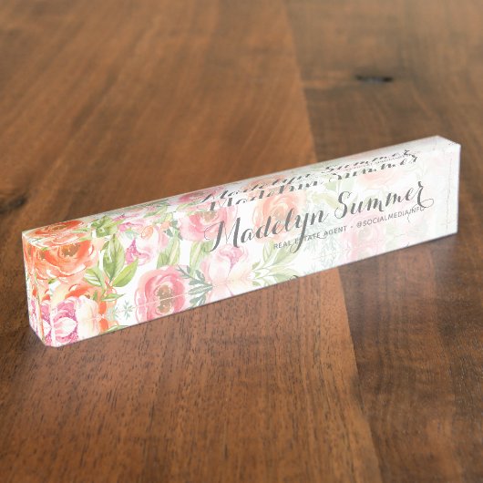 水絵を描色の花書名 デスクネームプレート (側面)