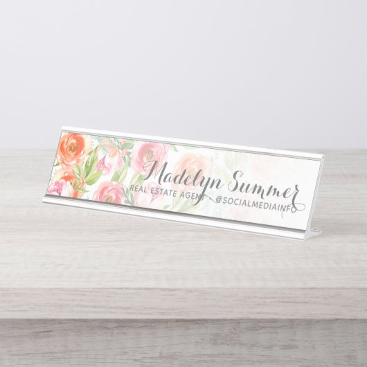 水絵を描色の花書名 デスクネームプレート (正面)