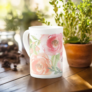 水絵を描色の花書名 ボーンチャイナマグカップ