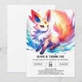 水絵を描色キツネ誕生日 招待状 (正面/裏面)