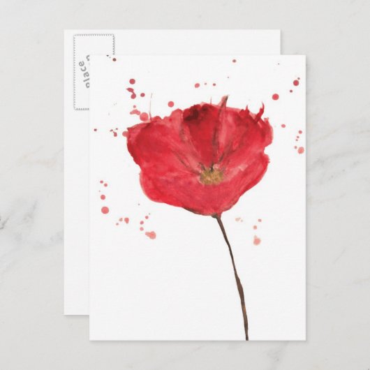 水絵を描色ケシ花2 ポストカード (正面/裏面)