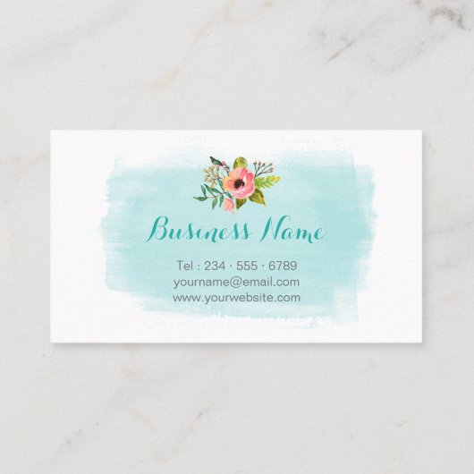 水絵を描色フローラシックティール（緑がかった色）アクアブルー 名刺 (裏面)