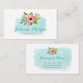 水絵を描色フローラシックティール(緑がかった色)アクアブルー 名刺 (正面/裏面)