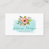 水絵を描色フローラシックティール（緑がかった色）アクアブルー 名刺 (正面)