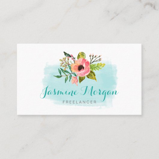 水絵を描色フローラシックティール(緑がかった色)アクアブルー 名刺 (正面)