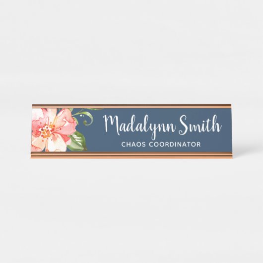 水絵を描色フローラルパターン名前をカスタムする デスクネームプレート (正面)