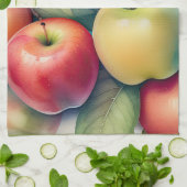 水絵画色のリンゴ キッチンタオル (折り畳み)