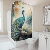 水絵画色の孔雀 シャワーカーテン (インサイチュ)