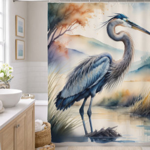水絵画色の素晴らしアオサギ シャワーカーテン