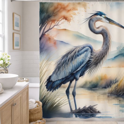 水絵画色の素晴らしアオサギ シャワーカーテン
