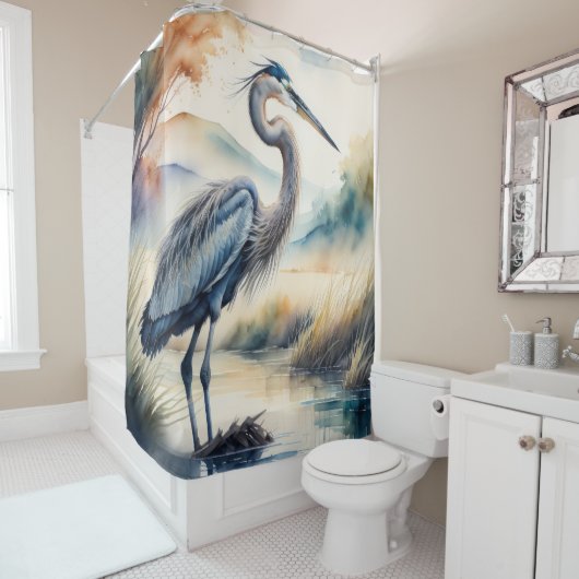 水絵画色の素晴らしアオサギ シャワーカーテン (インサイチュ)