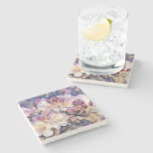 水絵画色の紫のあぜ花 ストーンコースター (横)