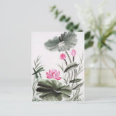 水絵画色の蓮 ポストカード (スタンド正面)