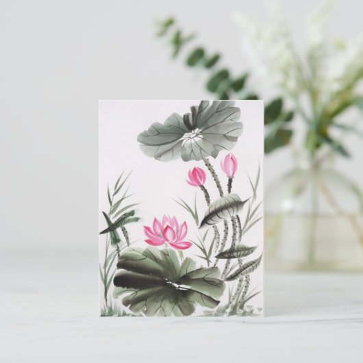 水絵画色の蓮 ポストカード (スタンド正面)