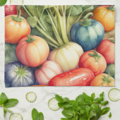 水絵画色の野菜 キッチンタオル (折り畳み)