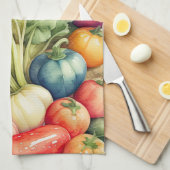 水絵画色の野菜 キッチンタオル (四つ折り)
