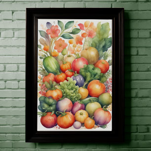 水絵画色の野菜 ポスター