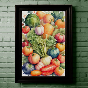 水絵画色の野菜II ポスター