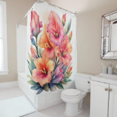 水絵画色グラジオラス シャワーカーテン (インサイチュ)