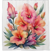 水絵画色グラジオラス シャワーカーテン (正面)