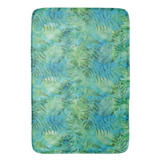 水緑の熱帯ハワイは水彩画を去ります バスマット (正面縦)