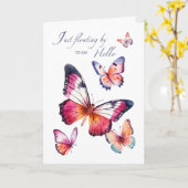 水考え色の蝶とハローズオブユー カード (黄色い花)
