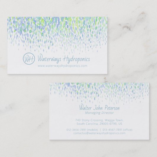 水耕栽培の水ベースのビジネスドリップ水彩 名刺 (正面/裏面)