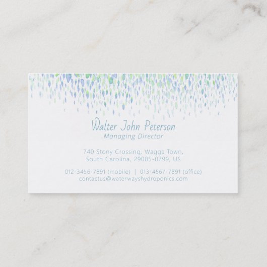 水耕栽培の水ベースのビジネスドリップ水彩 名刺 (裏面)
