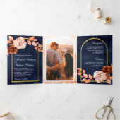 水自然色フローラテラコッタネイビー結婚ズ 三つ折り招待状 (内部)