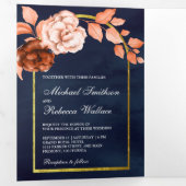 水自然色フローラテラコッタネイビー結婚ズ 三つ折り招待状 (内部最初)