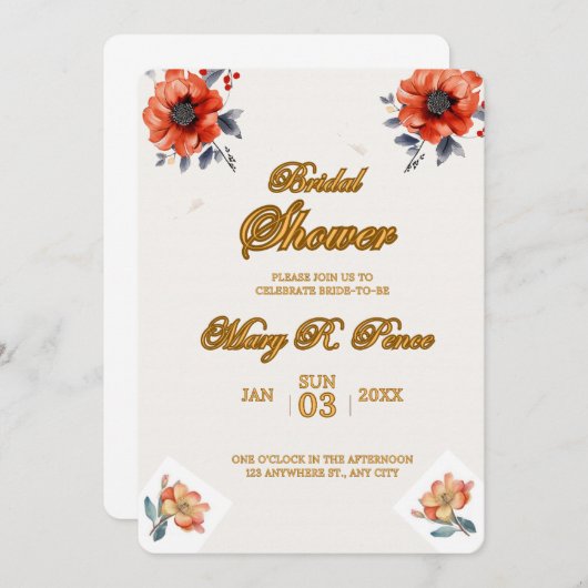 水自然色フローラブライダルシャワー結婚 招待状 (正面/裏面)