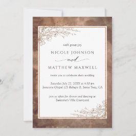 水自然色、手描きフローラ結婚ーズ 招待状