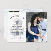 水航海のエレガント色フローラネイビーブルー 案内ポストカード (正面/裏面)