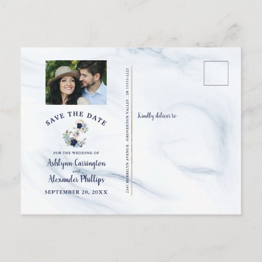 水航海のエレガント色フローラネイビーブルー 案内ポストカード (裏面)