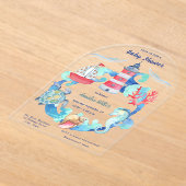 水航海の男女兼用色の赤ちゃんシャワー アクリル招待状 (レイダウン)