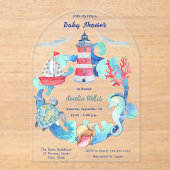水航海の男女兼用色の赤ちゃんシャワー アクリル招待状 (正面)