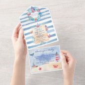 水航海の男女兼用色の赤ちゃんシャワー オールインワン招待状 (貼ってはがせる)