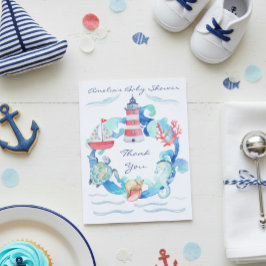 水航海の男女兼用色の赤ちゃんシャワー サンキューカード