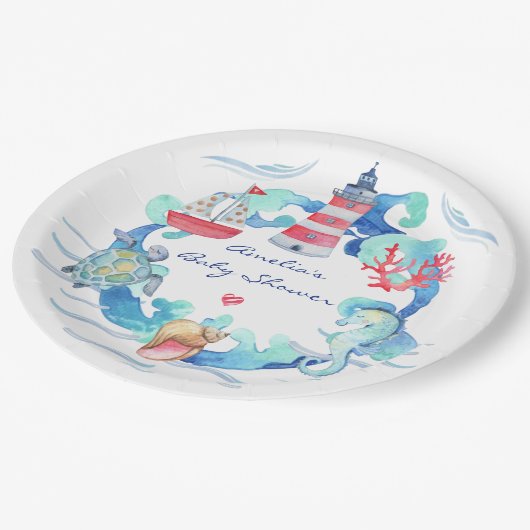 水航海の男女兼用色の赤ちゃんシャワー ペーパープレート (アングル)