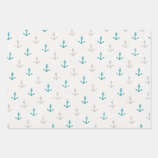 水航海の色のストライプいかりミックスnマッチ ラッピングペーパーシート (正面3)