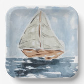 水航海の色の帆船の絵画赤ちゃんシャワー ペーパープレート (正面)