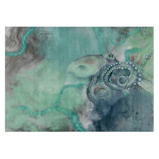 水航海の色アクア海タコ カッティングボード (正面)
