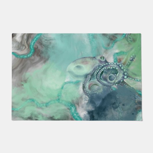 水航海の色アクア海タコ ドアマット (正面)