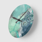 水航海の色アクア海タコ ラウンド壁時計 (傾斜)